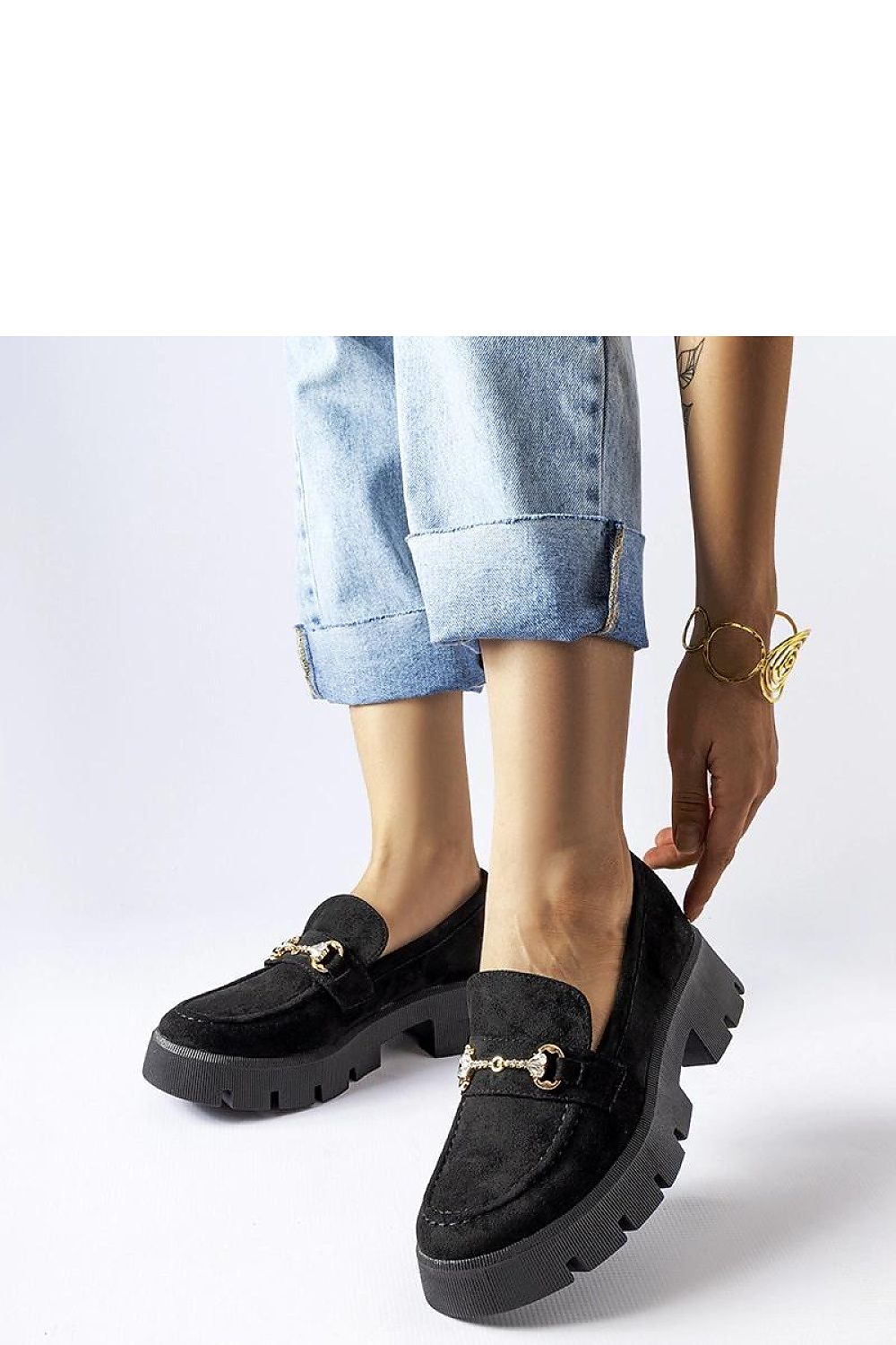   Czarne mokasyny z klamerką i cyrkoniami Gaiola - Solea 