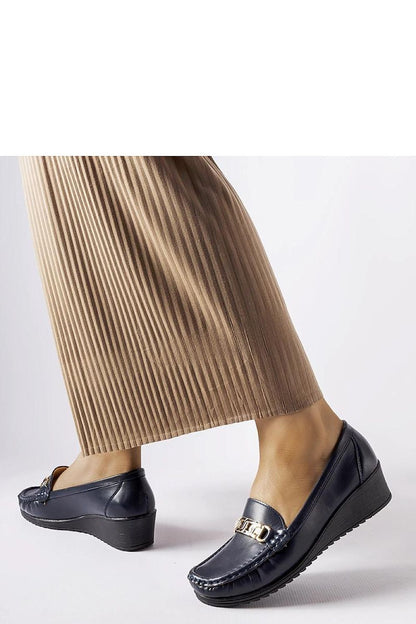   Granatowe mokasyny z klamrą na koturnie Lerino - Solea 