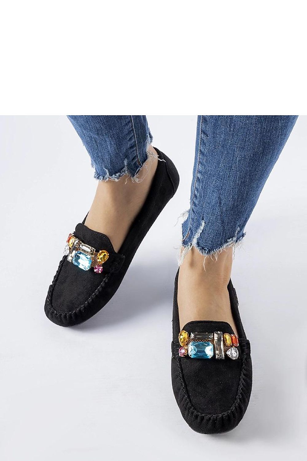   Czarne mokasyny z ozdobnymi błyskotkami Fusco - Solea 