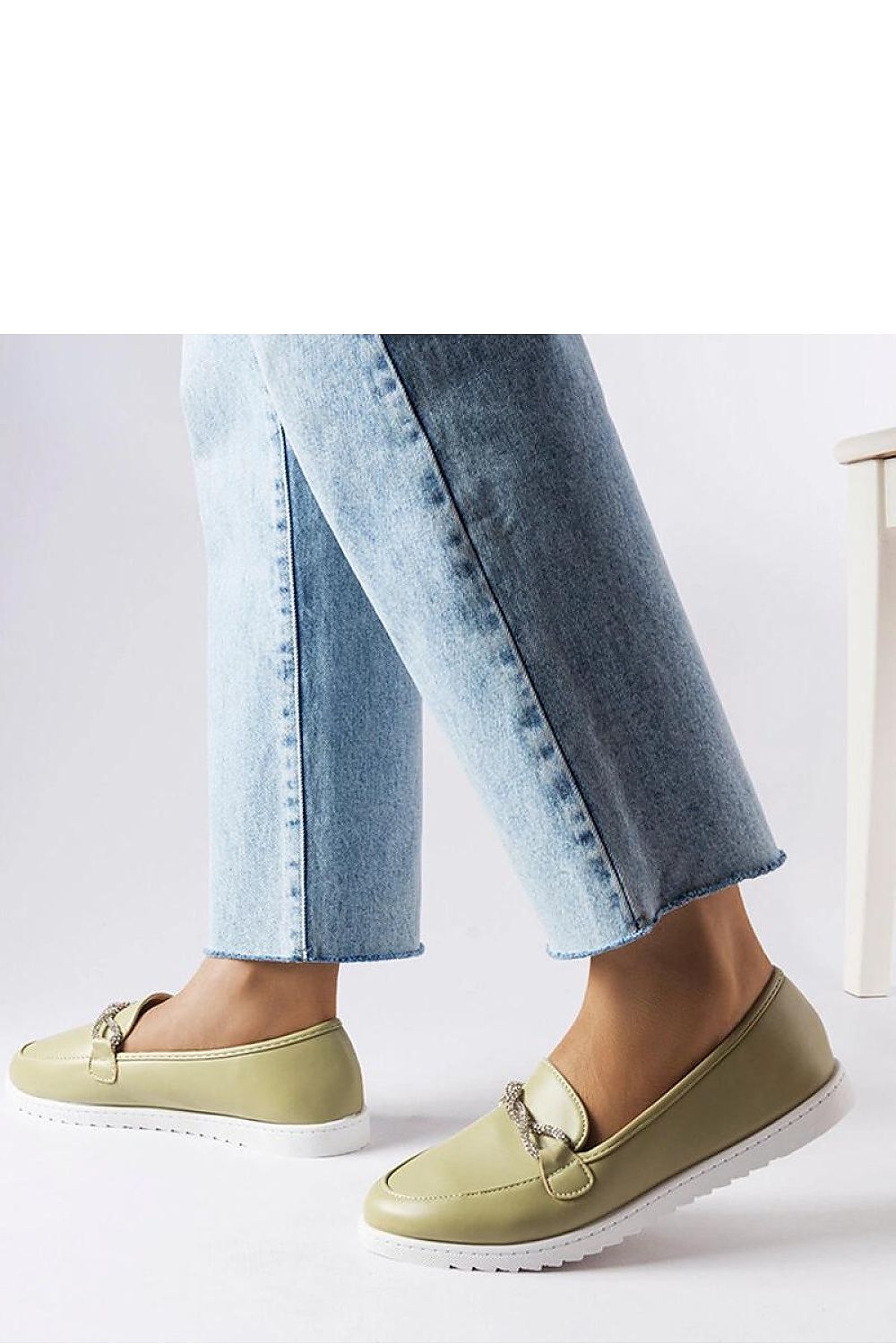   Zielone mokasyny z cyrkoniami Paola - Solea 