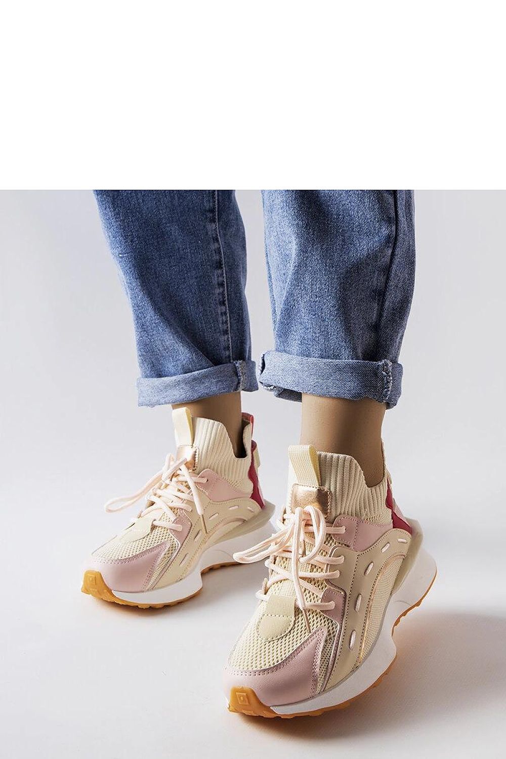   Beżowo-różowe materiałowe sneakersy Begins - Solea 