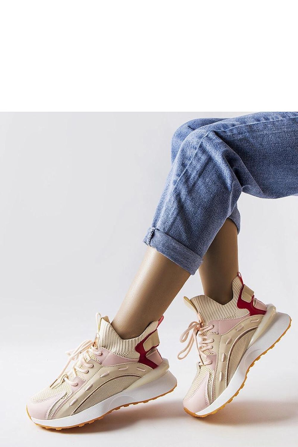   Beżowo-różowe materiałowe sneakersy Begins - Solea 