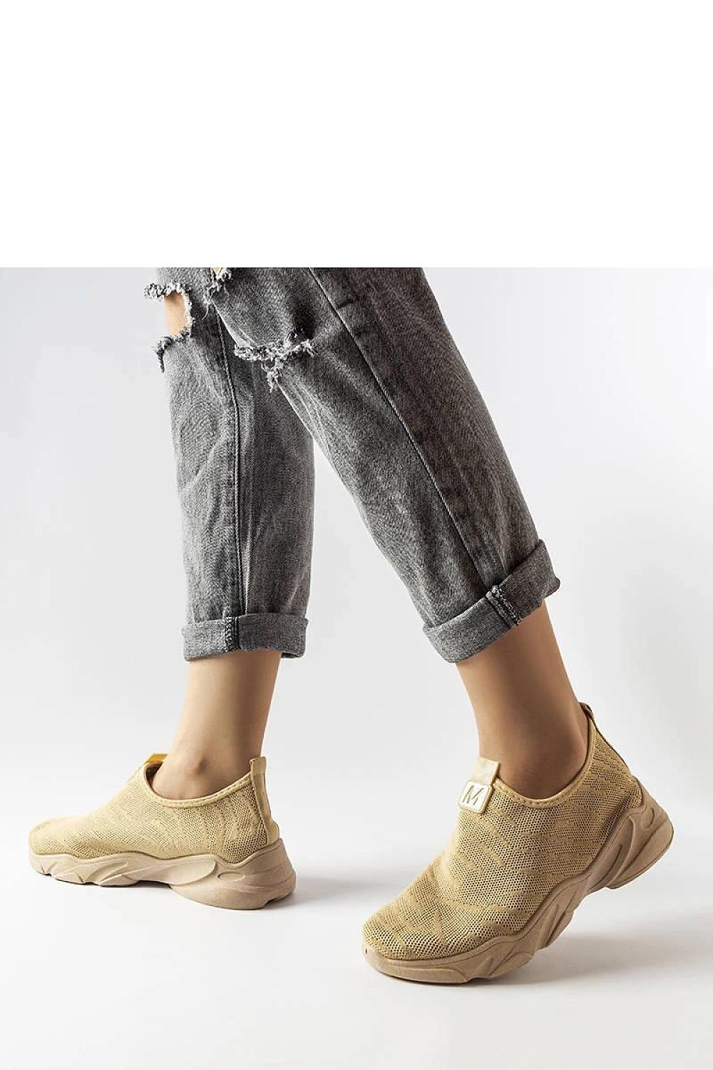   Ciemnobeżowe materiałowe buty sportowe damskie Aaron - Solea 