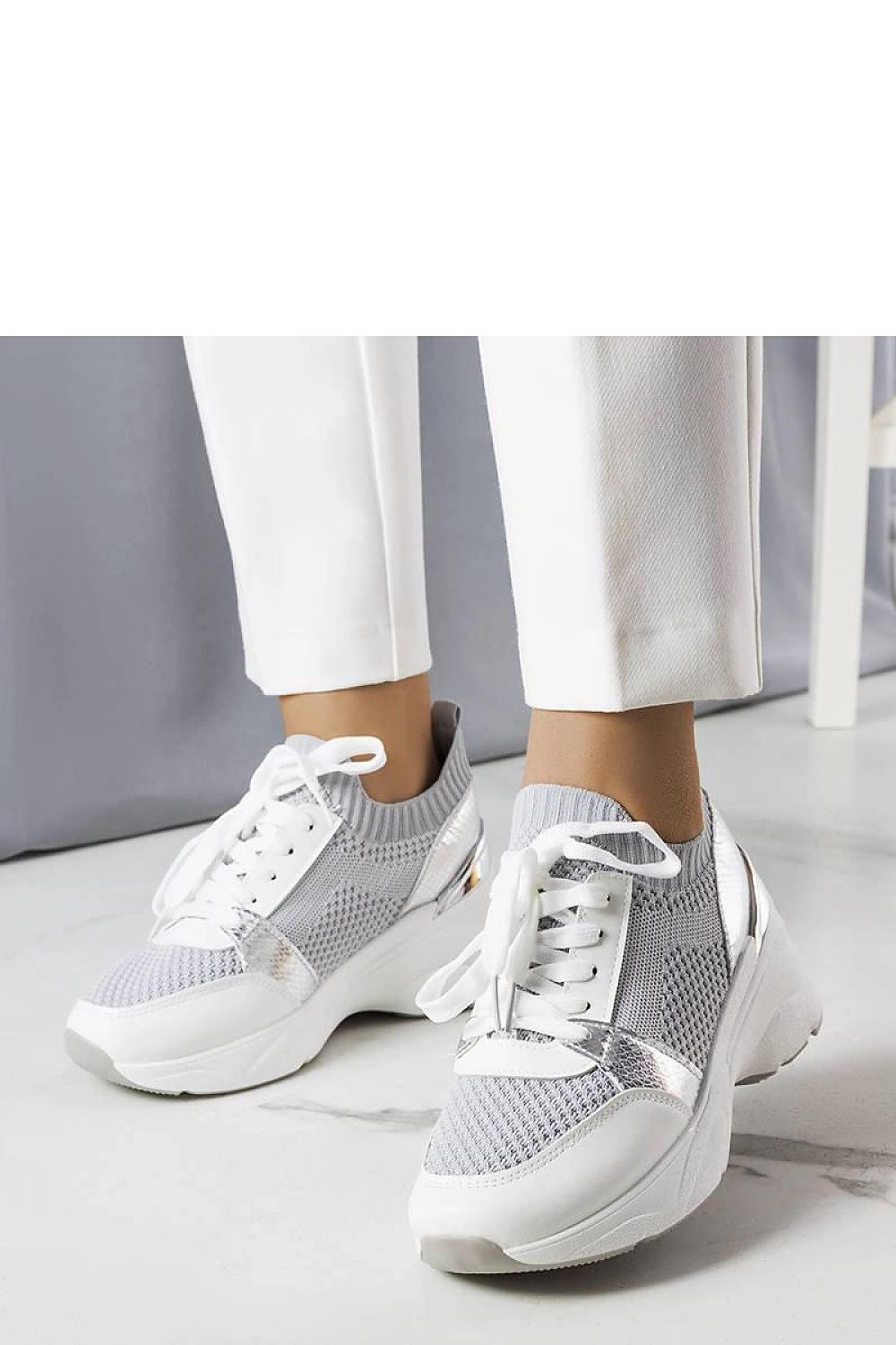   Szare sneakersy na koturnie Ann - Solea 