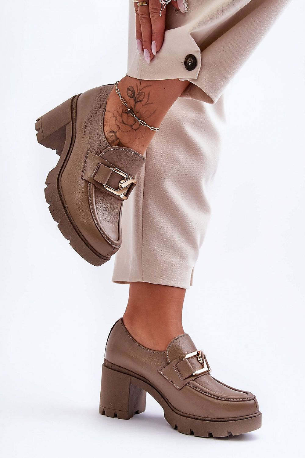   Półbuty Model Harmell 20097 Dark Beige Skóra - Step in style 