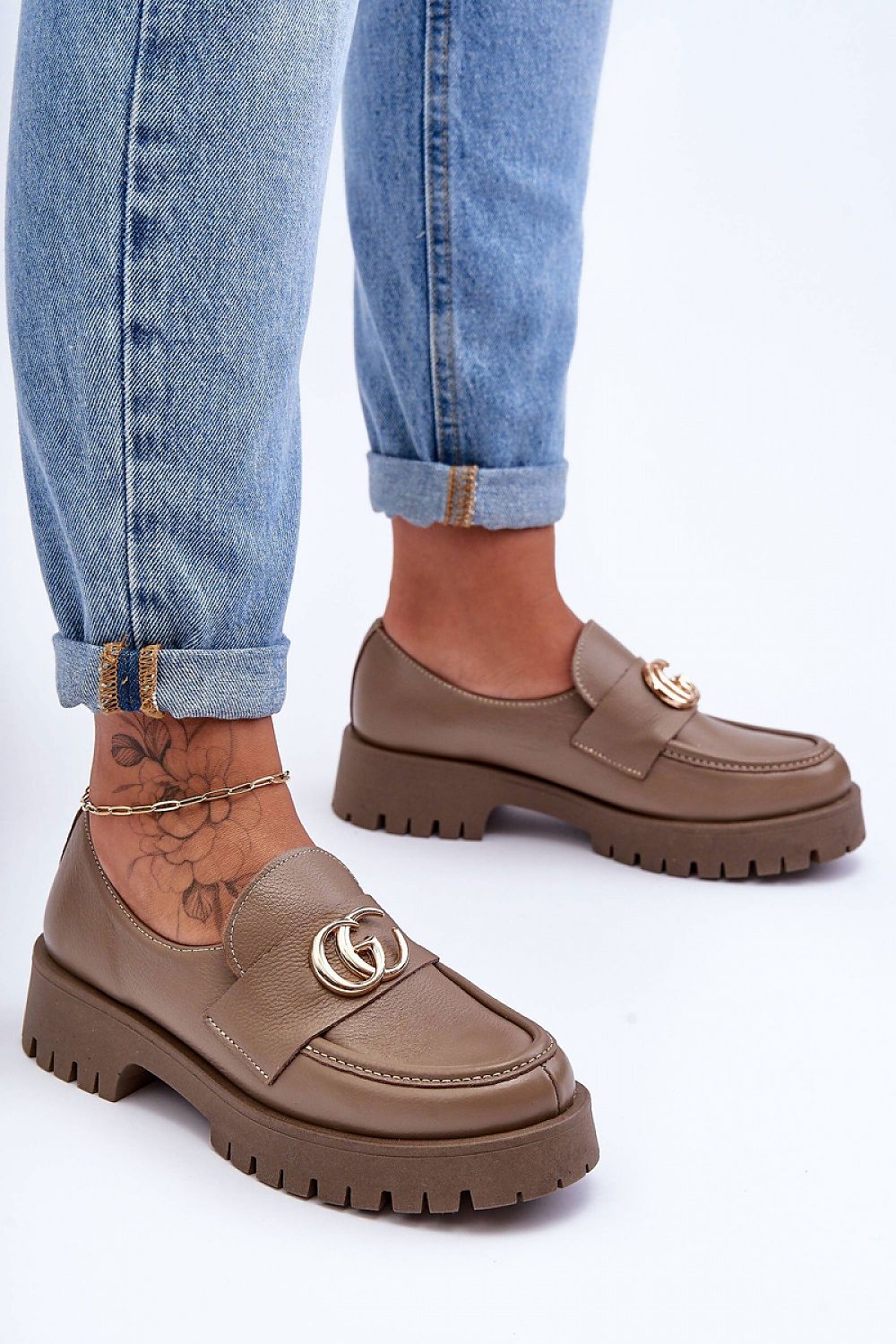   Półbuty Model Rosefalls 20153 Dark Beige Skóra - Step in style 