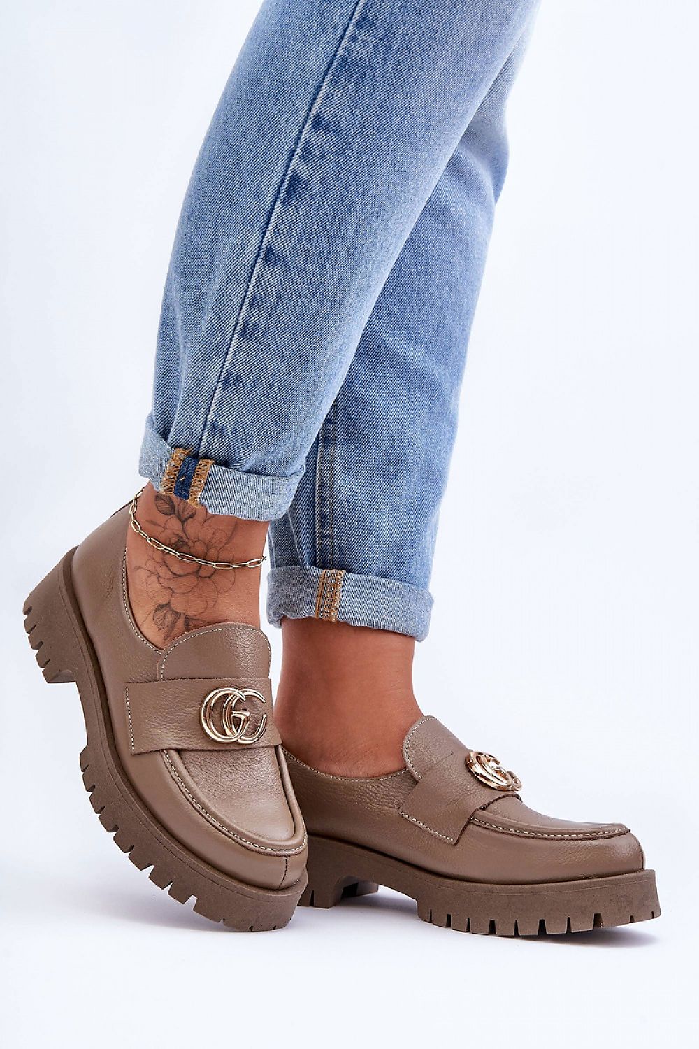   Półbuty Model Rosefalls 20153 Dark Beige Skóra - Step in style 